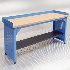 Datona® Werkbank PRO blauw met bamboe werkblad - 200 cm + bankschroef met extra brede klem - Blauw