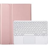 YA08B-A  Lambskin Texture Voltage Round Keycap Bluetooth Keyboard Leather Case with Touchpad For Samsung Galaxy Tab A8 10.5 2021 SM-X200 / SM-X205(Rose Gold)