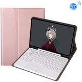 YA08B-A  Lambskin Texture Voltage Round Keycap Bluetooth Keyboard Leather Case with Touchpad For Samsung Galaxy Tab A8 10.5 2021 SM-X200 / SM-X205(Rose Gold)