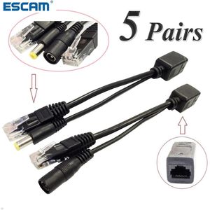 Escam 10Pcs (5 Paar) poe Splitter Poe Poe Switch Kabel Adapter Tape Gescreend 5V 12V 24V 48V Voeding Kabel 5.5*2.1Mm