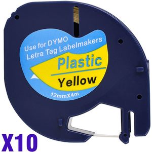 10 Compatibel Dymo Letratag 91201 Zwart Op Wit (12Mm X 4M) plastic Label Tapes 91331 91221 59422 S0721660