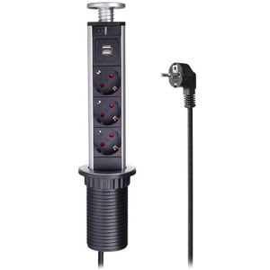 Pop-up Stopcontact Verzonken Stekker met 3 EU Stekkers en USB Pop-up Elektrische Outlet voor Keuken Conferentie Kantoor