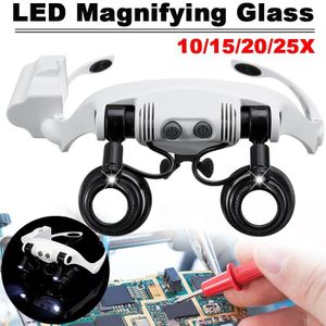 Hoofdbandvergrootglas met LED-licht, handsfree hoofdgemonteerde vergrootglazen, 1X tot 14X loep Gereedschap voor sieraden Close Work Naaien Ambachten Lezen Repa