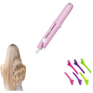 2-in-1 Mini Curling Wand & Flat Iron Stijltang, Met Eendenbek Haarclip Zacht for het haar, Draagbare Platte Krultang Haarkrulspelden for Vrouwen, Haarstylinghulpmiddelen for alle haartypes (Color : P