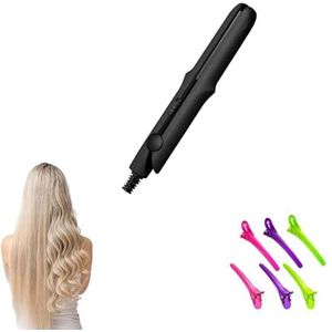2-in-1 Mini Curling Wand & Flat Iron Stijltang, Met Eendenbek Haarclip Zacht for het haar, Draagbare Platte Krultang Haarkrulspelden for Vrouwen, Haarstylinghulpmiddelen for alle haartypes (Color : B