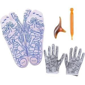 Reflexologie-sokken en -handschoenen for hand-voetmassage met 2 massagehulpmiddelen, acupressuur-reflexologie-voetmassage-sokken, verzachtende en ontspannende therapie, pijnverlichting, verbetering va