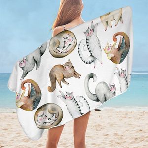 Beddingoutlet Cartoon Kat Handdoek Badkamer Voor Kinderen Schattige Dieren Strandlaken Zwart Wit Microfiber Deken Aquarel Huisdier Toalla