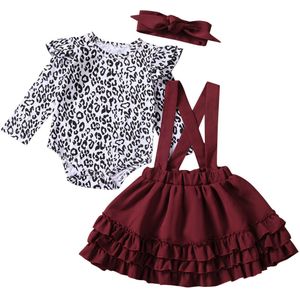 0-24M Luipaard Pasgeboren Baby Baby Meisje Kleding Set Herfst Lente Lange Mouw Romper Ruches Rokken Outfit Baby meisje Kostuums