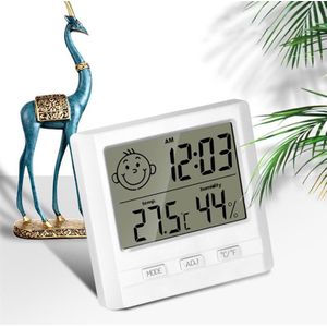 Tafel Klok Met Temperatuur Vochtigheid Grote Lcd Digitale Scherm Elektronische Klok Thermometer Hydrometer Meter Met Stand