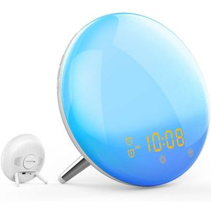 Wifi Smart Wake Up Light Werkdag Wekker Met 7 Kleuren Zonsopgang/Zonsondergang Simulatie 4 Alarmen Compatibel Met Alexa google Thuis