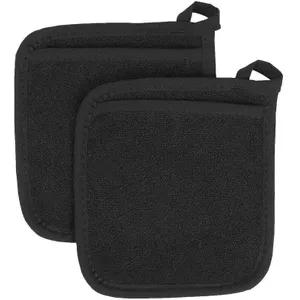 BONTHEE Pannenlappen, katoenen pannenlappen groot, antislip, voor koken, bakken, keukenaccessoires, set van 2, zwart