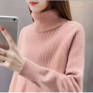 Dames herfst en winter normale coltrui lange mouwen gebreide trui heren coltrui klein, Zwart, M