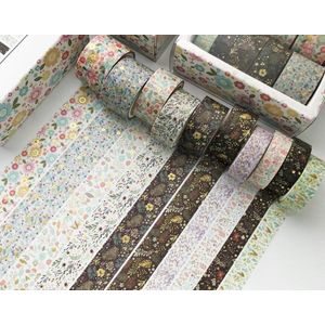 Washi Tape Flower Design Gold Foil - 10 rollen - Masking Tape voor o.a. bulletjournal, scrapbooking en het maken van kaarten