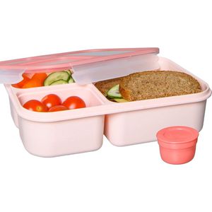 Lock&Lock Lunchbox - Bento Box - Broodtrommel - Salade lunchbox - Met 3 Compartimenten - Met Dressing/Saus Bakje - Volwassenen en Kinderen - To Go - Lekvrij - BPA vrij - 1,5 liter - Roze