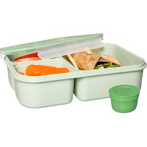 Lock&Lock Lunchbox - Bento Box - Broodtrommel - Salade lunchbox - Met 3 Compartimenten - Met Dressing/Saus Bakje - Volwassenen en Kinderen - To Go - Lekvrij - BPA vrij - 1,5 liter - Groen