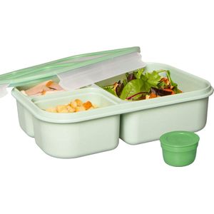 Lock&Lock Lunchbox - Bento Box - Broodtrommel - Salade lunchbox - Met 3 Compartimenten | Vakjes - Met Dressing | Saus bakje - Volwassenen en Kinderen - To Go - Lekvrij - BPA vrij - 980 ml - Groen