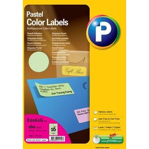 Printec Pastel Groen Etiketten - 10 Vel - 105x37mm - 16 Labels per A4 - 160 Stickers