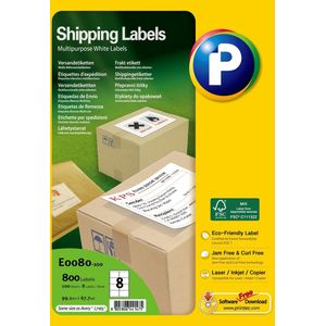 Printec Verzend Etiketten - 100 Vel - 99.1x67.7mm - 8 Labels per A4 - 800 Stickers
