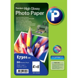 Printec Fotopapier - Premium High Glossy - 20 vellen - 10x15cm - 255 gram per m²