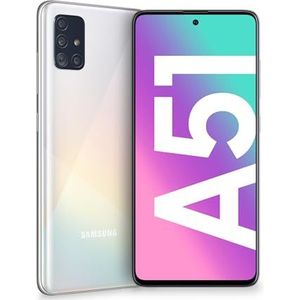 Samsung Galaxy A51 Smartphone, 6,5 inch Super AMOLED-display, 4 achtercamera's, 128 GB uitbreidbaar, 4 GB RAM, 4000 mAh batterij, 4G, Dual Sim, Android 10, [Italiaanse versie], Prism Crush wit