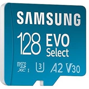 Samsung EVO Select (2021) microSD-geheugenkaart, 128GB micro SD XC UHS-I U3 130MB/s Full HD & 4K UHD SD Kaart Geheugenkaart met Adapter, MB-ME128KA/EU