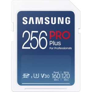 Samsung PRO Plus SD-geheugenkaart, 256GB SD Kaart SDXC UHS-I U3 160MB/s Full HD & 4K UHD geheugenkaart, MB-SD256K/EU