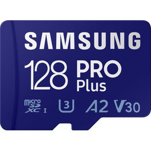 Samsung PRO Plus SDXC-kaart 128 GB Class 10, Class 10 UHS-I, UHS-I, v30 Video Speed Class 4K-video-ondersteuning, A2-ve
