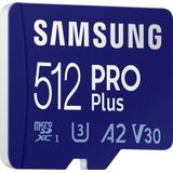 Samsung PRO Plus SDXC-kaart 512 GB Class 10 UHS-I, v30 Video Speed Class 4K-video-ondersteuning, A2-vermogensstandaard,
