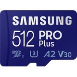 Samsung PRO Plus SDXC-kaart 512 GB Class 10 UHS-I, v30 Video Speed Class 4K-video-ondersteuning, A2-vermogensstandaard,