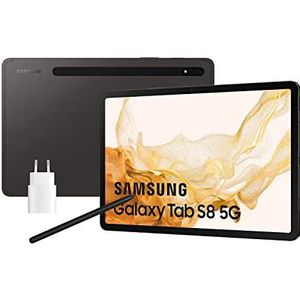 Samsung Galaxy Tab S8 met oplader, tablet 27,9 cm (11 inch), 8 GB RAM, 256 GB geheugen, 5G, Android 12, zwart, Spaanse versie