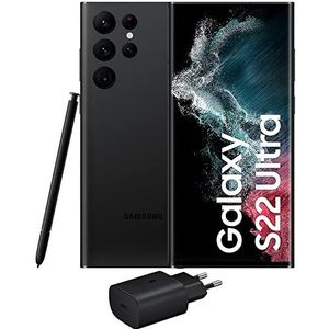 Samsung Galaxy S22 Ultra 5G, inclusief oplader, Android smartphone zonder simkaart, 128 GB 6,8 inch display, Dynamic AMOLED 2X, 5 camera's, 108 MP, Phantom Black 2022 [Italiaanse versie]