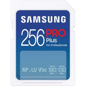 Samsung PRO Plus SD-geheugenkaart, 256 GB, UHS-I U3, Full HD & 4K UHD, 180 MB/s lezen, 130 MB/s schrijven, voor spiegelreflexcamera's en systeemcamera's, MB-SD256S/EU