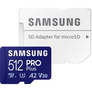 Samsung PRO Plus - Micro SD Kaart - Inclusief SD Adapter - 180 & 130 MB/s - 512 GB
