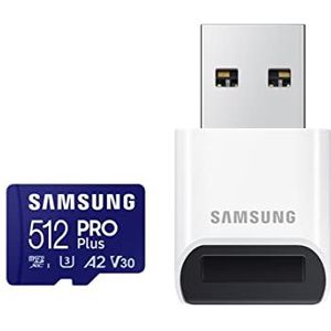 Samsung PRO Plus microSD-Karte + USB-Kartenleser, 512 GB, Für Mobile Gaming auf Smartphones, Tablet und Handheld Konsolen, UHS-I U3, Full HD & 4K UHD, 180 MB/s Lesen, 130 MB/s Schreiben, MB-MD512SB/WW
