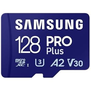 SAMSUNG PRO Plus Memorie MB-MD128SB MicroSD-kaart 128 GB, UHS-I U3, tot 180 MB/s, USB-kaartlezer inbegrepen