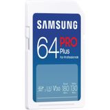 Samsung PRO Plus SD-geheugenkaart, 64GB, UHS-I U3, Full HD & 4K UHD, 180 MB/s lezen, 130 MB/s schrijven, voor spiegelreflexcamera's en systeemcamera's, MB-SD64S/EU