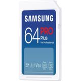 Samsung PRO Plus SD-geheugenkaart, 64GB, UHS-I U3, Full HD & 4K UHD, 180 MB/s lezen, 130 MB/s schrijven, voor spiegelreflexcamera's en systeemcamera's, MB-SD64S/EU