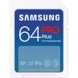 Samsung PRO Plus SD-geheugenkaart, 64GB, UHS-I U3, Full HD & 4K UHD, 180 MB/s lezen, 130 MB/s schrijven, voor spiegelreflexcamera's en systeemcamera's, MB-SD64S/EU