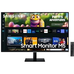 Samsung Smart Monitor M5, Flat 27 inch, 1920 x 1080 Full HD, Amazon Video Smart TV, Netflix, Airplay, Mirroring, Office 365, Wireless Dex, geïntegreerde luidsprekers, IoT Hub, WiFi, HDMI
