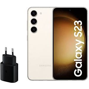 SAMSUNG Galaxy S23 128 GB + oplader 45 W smartphone Android batterij 3900 mAh smartphone ontgrendeld beige (Spaanse versie)