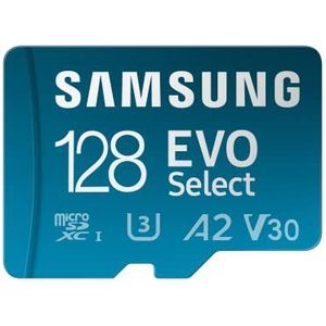 Samsung EVO Select (2024) microSD-Karte + SD-Adapter, 128 GB, Speicherkarte für Smartphone und Tablet, UHS-I U3, 4K UHD, Full HD, 160 MB/s Lesen, MB-ME128SA/EU