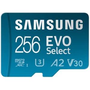 Samsung EVO Select (2024) microSD-kaart + SD-adapter, 256GB, geheugenkaart voor smartphone en tablet, UHS-I U3, Full HD, 160 MB/s lezen, MB-ME256SA/EU