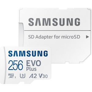 Samsung EVO Plus microSDXC 256 GB Lezen tot 160 MB/s (microSDXC, 256 GB, U3, UHS-I), Geheugenkaart