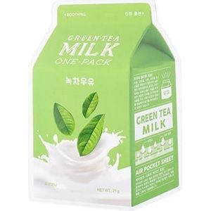 A’pieu One-Pack Milk Mask Green Tea kalmerende sheet mask voor Gemengde en Vette Huid 21 g