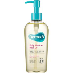 Derma B Daily Moisture Body Oil, 99% natuurlijk afgeleide argan- en zoete amandelolie, droge gevoelige huid, lichtgewicht langdurige hydraterende, ontspannende massageolie, perzikgeur, 6,78 Fl Oz 200ml