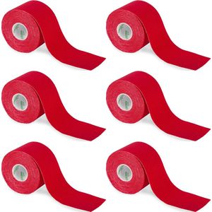 Nasara Originele kinesiologische fysiosporttape: doos met 6 tapes voor sport en geneeskunde, grootte rol 5cm x 5m, rood