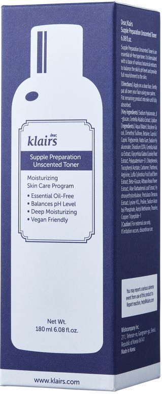 Klairs Supple Preparation Unscented Toner Toner, Doorzichtig, 180 ml