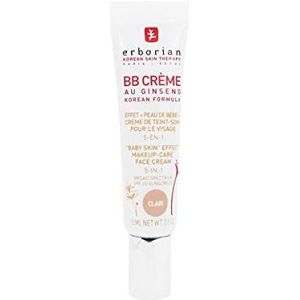 Erborian BB Cream met ginseng – dekkende foundation voor imperfecties en primer met ""babyhuid"" effect – Koreaanse cosmetica 5-in-1 voor het gezicht met SPF 20, CC Cream, licht, 15 ml
