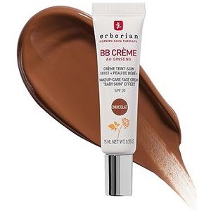 Erborian BB Cream met ginseng – dekkende foundation voor imperfecties en primer met ""babyhuid"" effect – Koreaanse cosmetica 5-in-1 voor het gezicht met SPF 20, chocolade, 15 ml