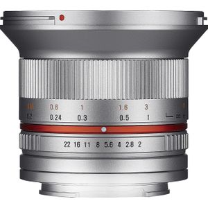 Samyang 12 mm F2.0 APS-C Canon M zilver - APS-C groothoek vaste brandpuntsafstand lens voor Canon M, handmatige focus, voor camera EOS M6 Mark II, EOS M50, EOS M200, EOS M100, EOS M10, EOS M6 II